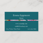 Waterverf Rozen in roze en crème op Blauwgroen Visitekaartje (Achterkant)