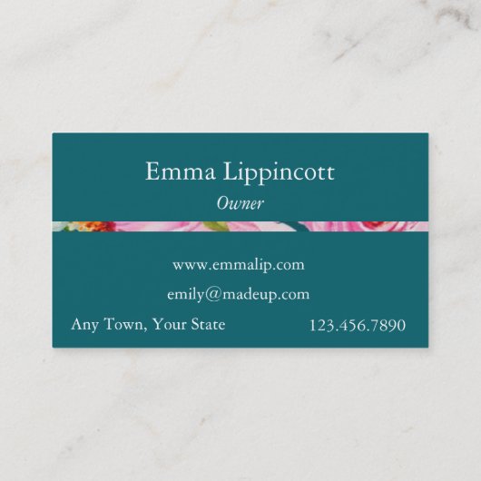 Waterverf Rozen in roze en crème op Blauwgroen Visitekaartje (Achterkant)