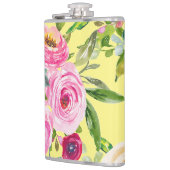 Waterverf Rozen in roze en crème op geel Heupfles (Links)