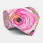 Waterverf Rozen in roze en crème op roze glitter Stropdas (Opgerold)