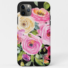 Waterverf Rozen in roze en crème op zwart Case-Mate iPhone Case