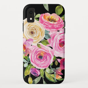Waterverf Rozen in roze en crème op zwart Case-Mate iPhone Case