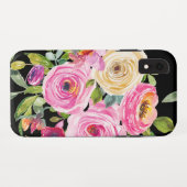 Waterverf Rozen in roze en crème op zwart Case-Mate iPhone Case (Achterkant (horizontaal))