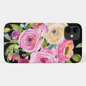 Waterverf Rozen in roze en crème op zwart Case-Mate iPhone Case (Achterkant (horizontaal))