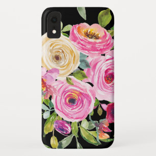 Waterverf Rozen in roze en crème op zwart Case-Mate iPhone Case