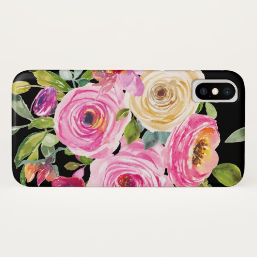 Waterverf Rozen in roze en crème op zwart Case-Mate iPhone Case (Achterkant (horizontaal))