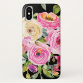 Waterverf Rozen in roze en crème op zwart Case-Mate iPhone Case (Achterkant)