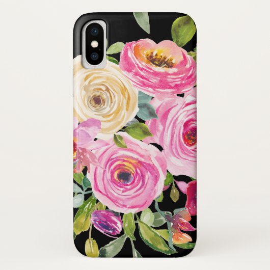 Waterverf Rozen in roze en crème op zwart Case-Mate iPhone Case (Achterkant)