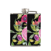 Waterverf Rozen in roze en crème op zwart Heupfles (Achterkant)