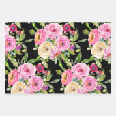 Waterverf Rozen in roze en crème op zwart Inpakpapier Vel (Voorkant)