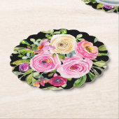 Waterverf Rozen in roze en crème op zwart Kartonnen Onderzetters (Gekanteld)