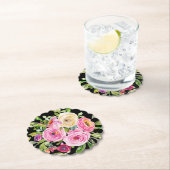 Waterverf Rozen in roze en crème op zwart Kartonnen Onderzetters (Insitu)