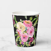 Waterverf Rozen in roze en crème op zwart Papieren Bekers (Achterkant)