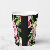 Waterverf Rozen in roze en crème op zwart Papieren Bekers (Links)