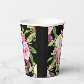 Waterverf Rozen in roze en crème op zwart Papieren Bekers (Rechts)
