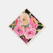 Waterverf Rozen in roze en crème op zwart Servet (Hoek)