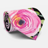 Waterverf Rozen in roze en crème op zwart Stropdas (Opgerold)