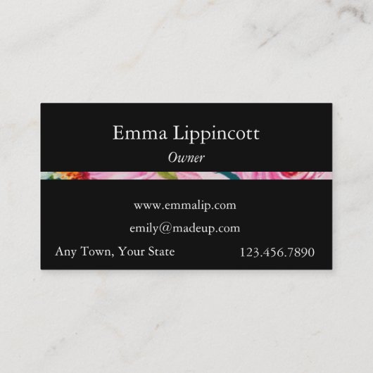 Waterverf Rozen in roze en crème op zwart Visitekaartje (Achterkant)