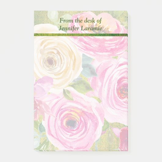 Waterverf Rozen in roze en crème Post-it® Notes (Voorkant)