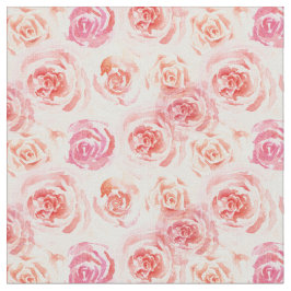 Waterverf Rozen in roze en perzikOranje Stof