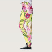 Waterverf Rozen in roze en rood op geel Leggings (Links)