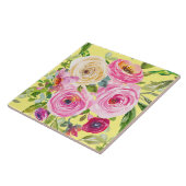 Waterverf Rozen in roze en rood op geel Tegeltje (Zijkant)