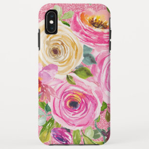 Waterverf Rozen in roze en roomroze glitter Case-Mate iPhone Case