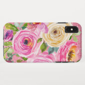 Waterverf Rozen in roze en roomroze glitter Case-Mate iPhone Case (Achterkant (horizontaal))