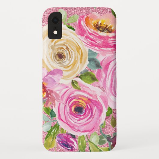 Waterverf Rozen in roze en roomroze glitter Case-Mate iPhone Case (Achterkant)