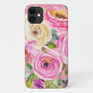 Waterverf Rozen in roze en roomroze glitter Case-Mate iPhone Case