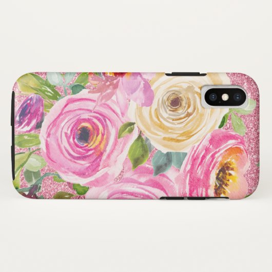 Waterverf Rozen in roze en roomroze glitter Case-Mate iPhone Case (Achterkant (horizontaal))