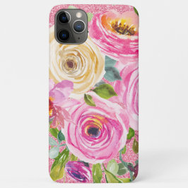 Waterverf Rozen in roze en roomroze glitter Case-Mate iPhone Case