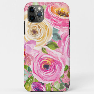 Waterverf Rozen in roze en roomroze glitter Case-Mate iPhone Case