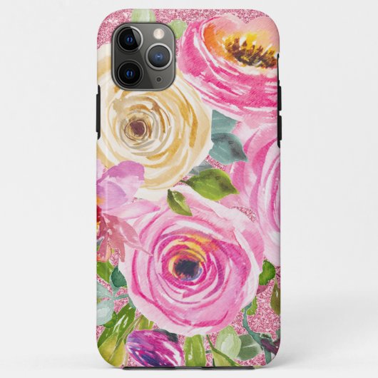 Waterverf Rozen in roze en roomroze glitter Case-Mate iPhone Case (Achterkant)