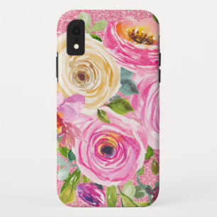 Waterverf Rozen in roze en roomroze glitter Case-Mate iPhone Case
