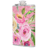 Waterverf Rozen in roze en roomroze glitter Heupfles (Links)