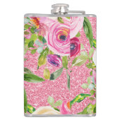 Waterverf Rozen in roze en roomroze glitter Heupfles (Achterkant)