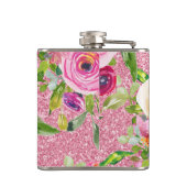 Waterverf Rozen in roze en roomroze glitter Heupfles (Achterkant)