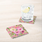 Waterverf Rozen in roze en roomroze glitter Kartonnen Onderzetters (Insitu)