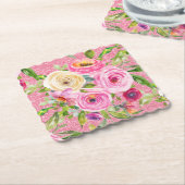 Waterverf Rozen in roze en roomroze glitter Kartonnen Onderzetters (Gebogen)