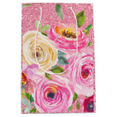 Waterverf Rozen in roze en roomroze glitter Medium Cadeauzakje (Voorkant)