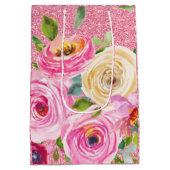 Waterverf Rozen in roze en roomroze glitter Medium Cadeauzakje (Achterkant)
