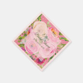 Waterverf Rozen in roze en roomroze glitter Servet (Hoek)