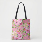 Waterverf Rozen in roze en roomroze glitter Tote Bag (Voorkant)
