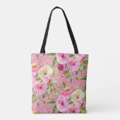Waterverf Rozen in roze en roomroze glitter Tote Bag (Achterkant)