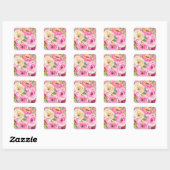 Waterverf Rozen in roze en roomroze glitter Vierkante Sticker (Vel)