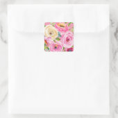 Waterverf Rozen in roze en roomroze glitter Vierkante Sticker (Tas)