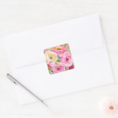 Waterverf Rozen in roze en roomroze glitter Vierkante Sticker (Envelop)