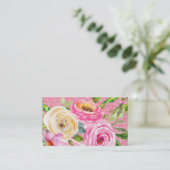 Waterverf Rozen in roze en roomroze glitter Visitekaartje (Staand voorkant)