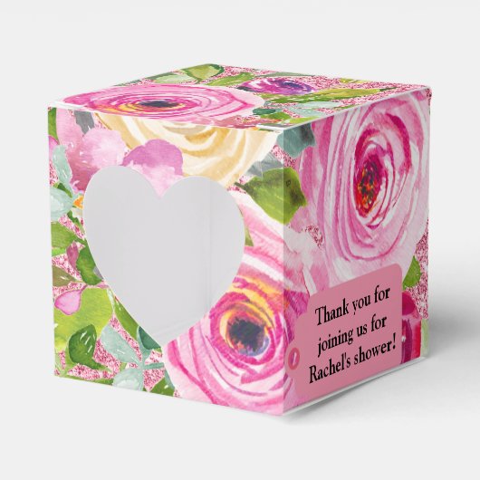 Waterverf Rozen in Roze Glitter Gepersonaliseerd Bedankdoosjes (Voorkant Zijde)